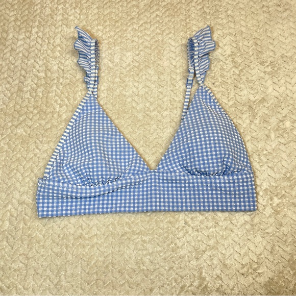aerie Other - Aerie Pale‎ Blue Gingham Triangle Bikini Top Ruffle Sleeves Women Size Medium